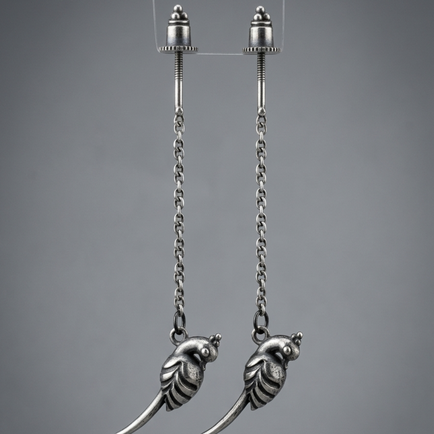 Oxidized Silver Bird Charm Helix Piercing | Industrial Barbell Chain Earring | Tribal Boho Cartilage Jewelry for Men & Women