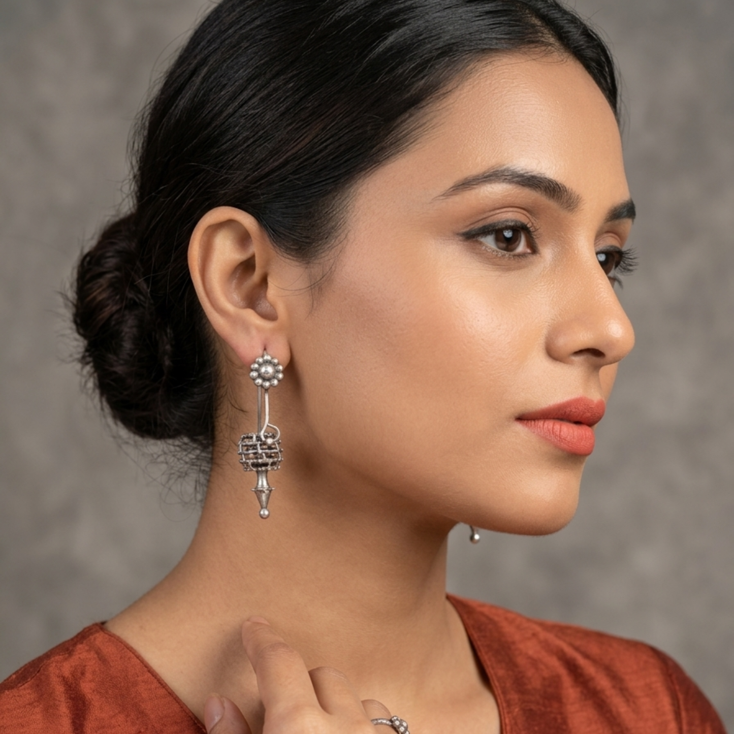 Regal Oxidized Silver Cage Drop Earrings | Artisan Statement Jewelry