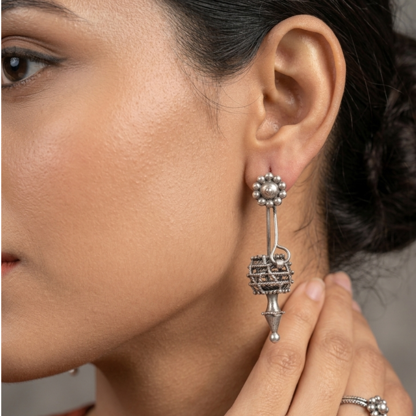 Regal Oxidized Silver Cage Drop Earrings | Artisan Statement Jewelry