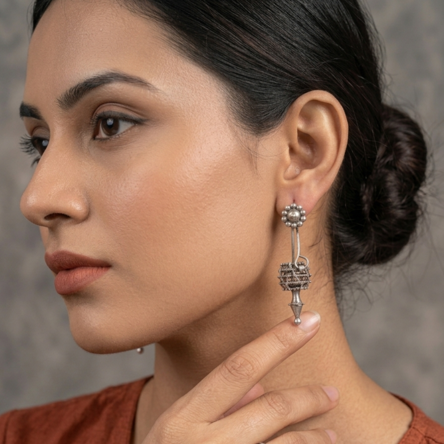 Regal Oxidized Silver Cage Drop Earrings | Artisan Statement Jewelry