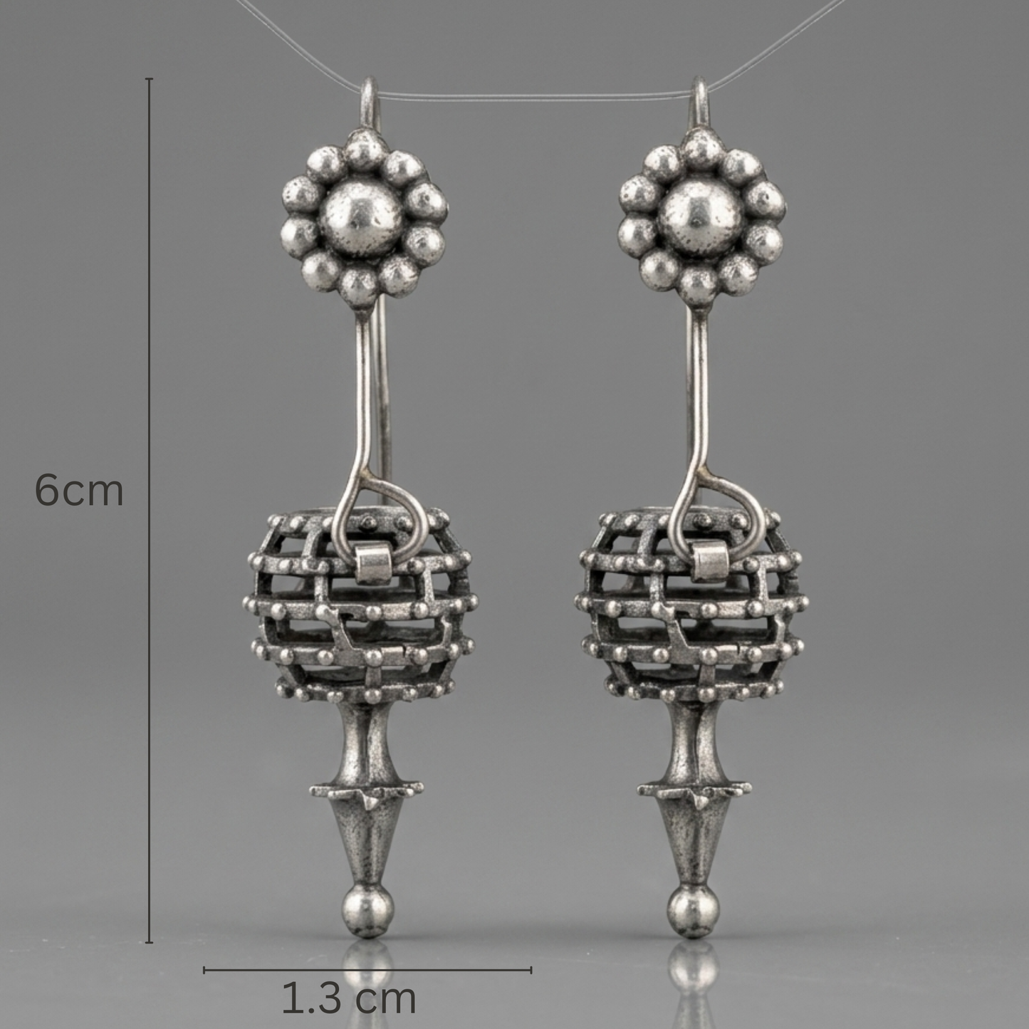 Regal Oxidized Silver Cage Drop Earrings | Artisan Statement Jewelry