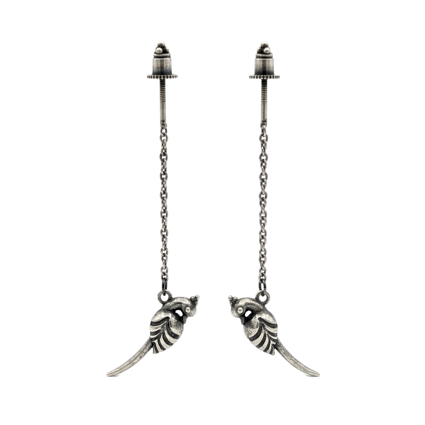 Oxidized Silver Bird Charm Helix Piercing | Industrial Barbell Chain Earring | Tribal Boho Cartilage Jewelry for Men & Women