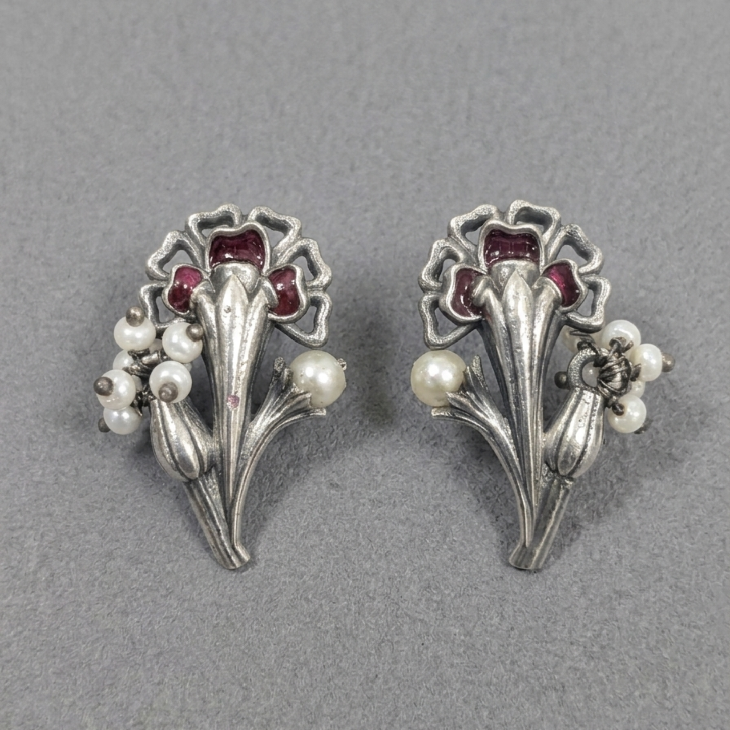 Vintage Floral Enamel & Pearl Pendant Set | Handcrafted Brass Jewelry