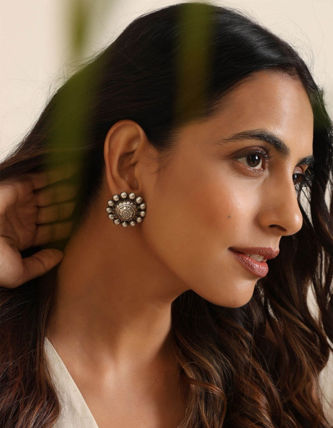 Round Oxidized Stud Earrings