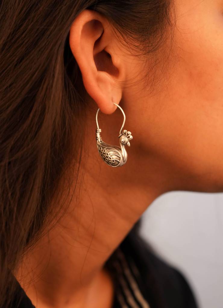 Peacock shape bali, Oxidised Silver Plated Bird Earrings , Traditional Bird Earrings
