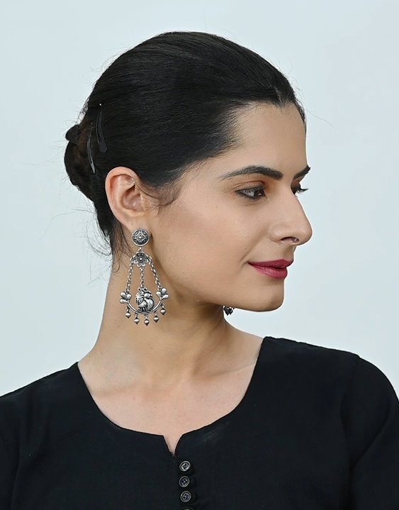 Royal Peacock Silver-Plated Brass Earrings | Ethnic Bird Motif Jewelry