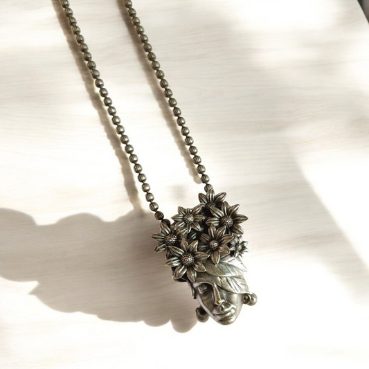 Face Shape Oxidized Silver Plated Pendant Necklace - Unique, Artistic Jewelry