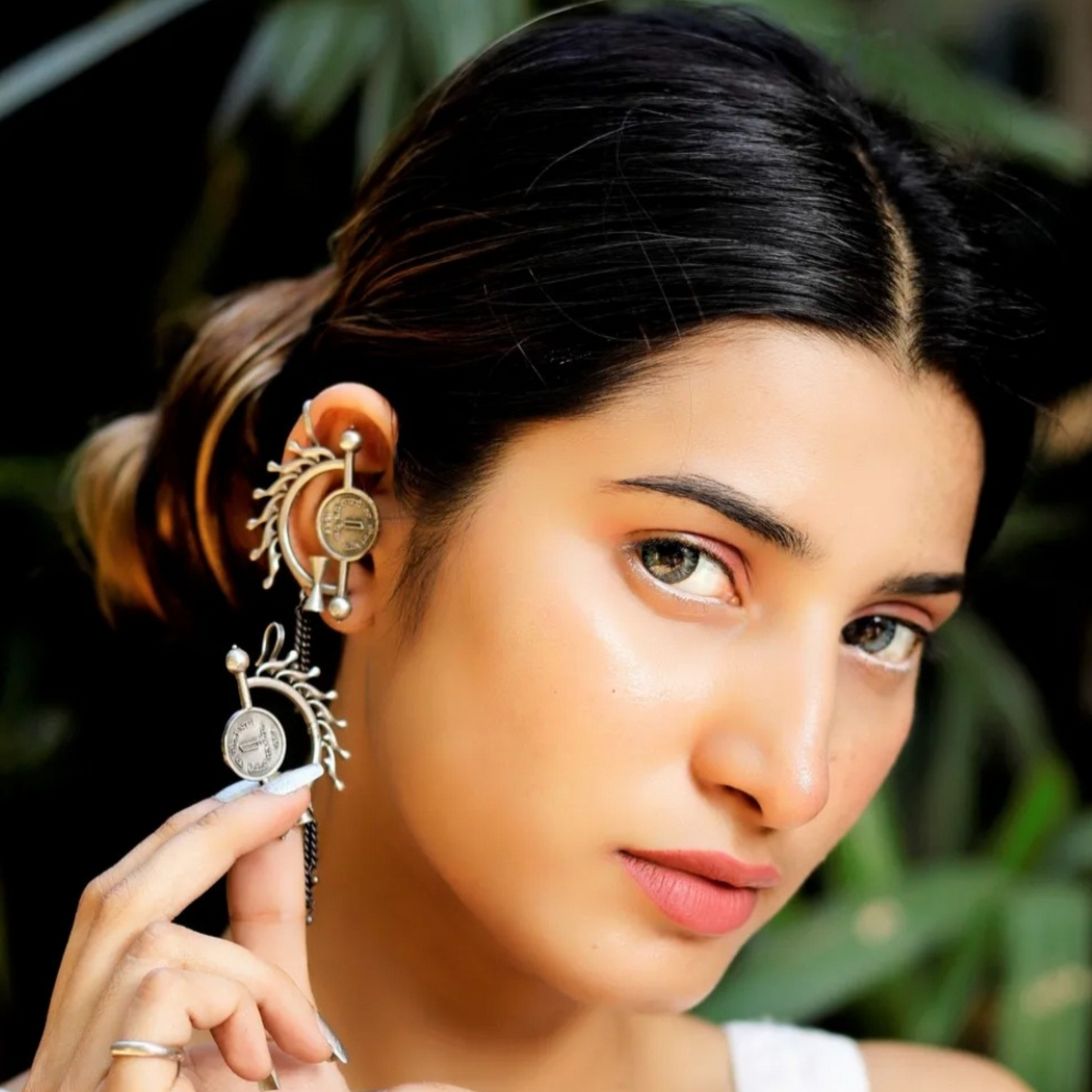 Oxidized Silver Plated Coin Ear Cuff Earrings - Vintage-Inspired Jewelry