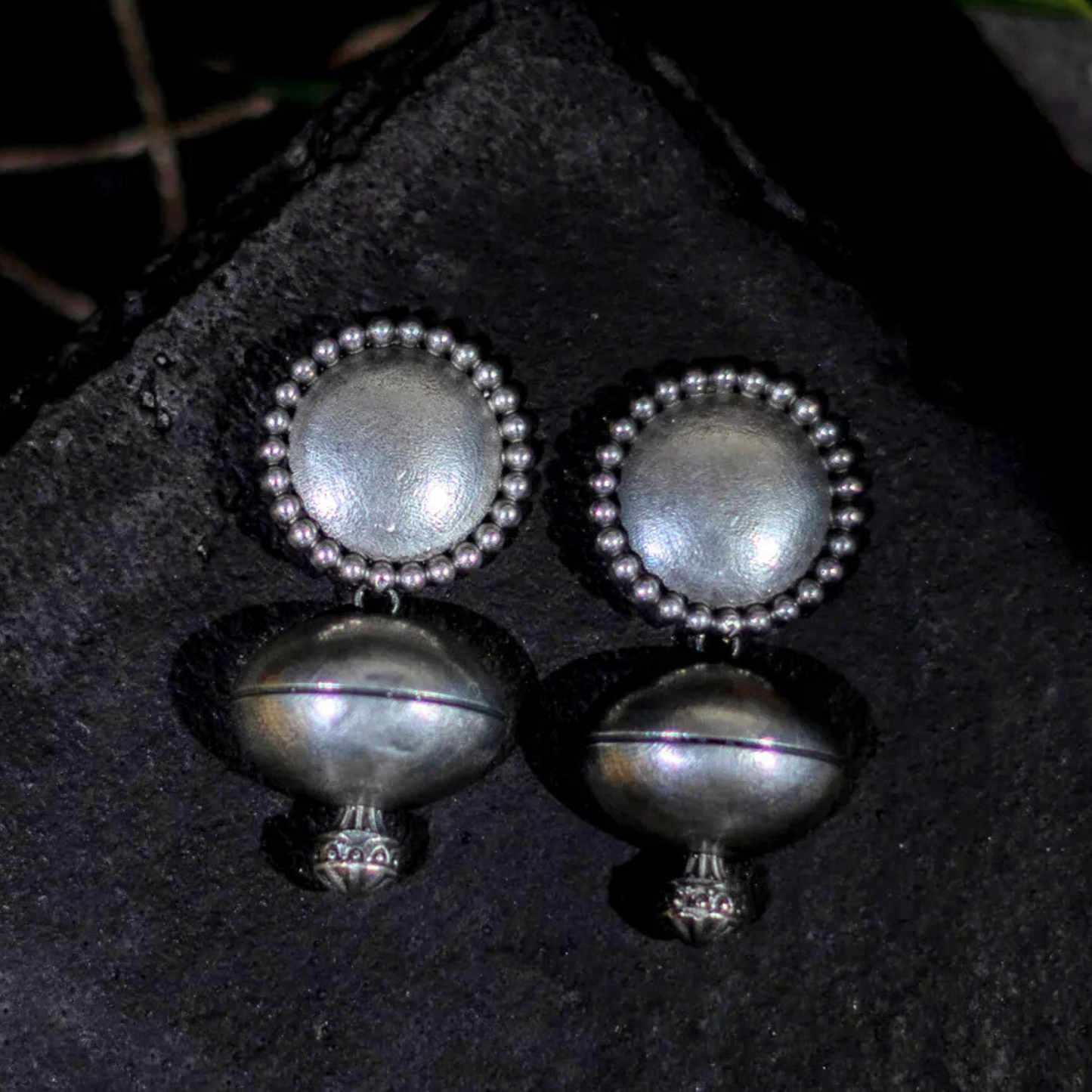 Tribal Oxidized Silver Plated Round Drop Earrings - Bold & Unique Jewelry
