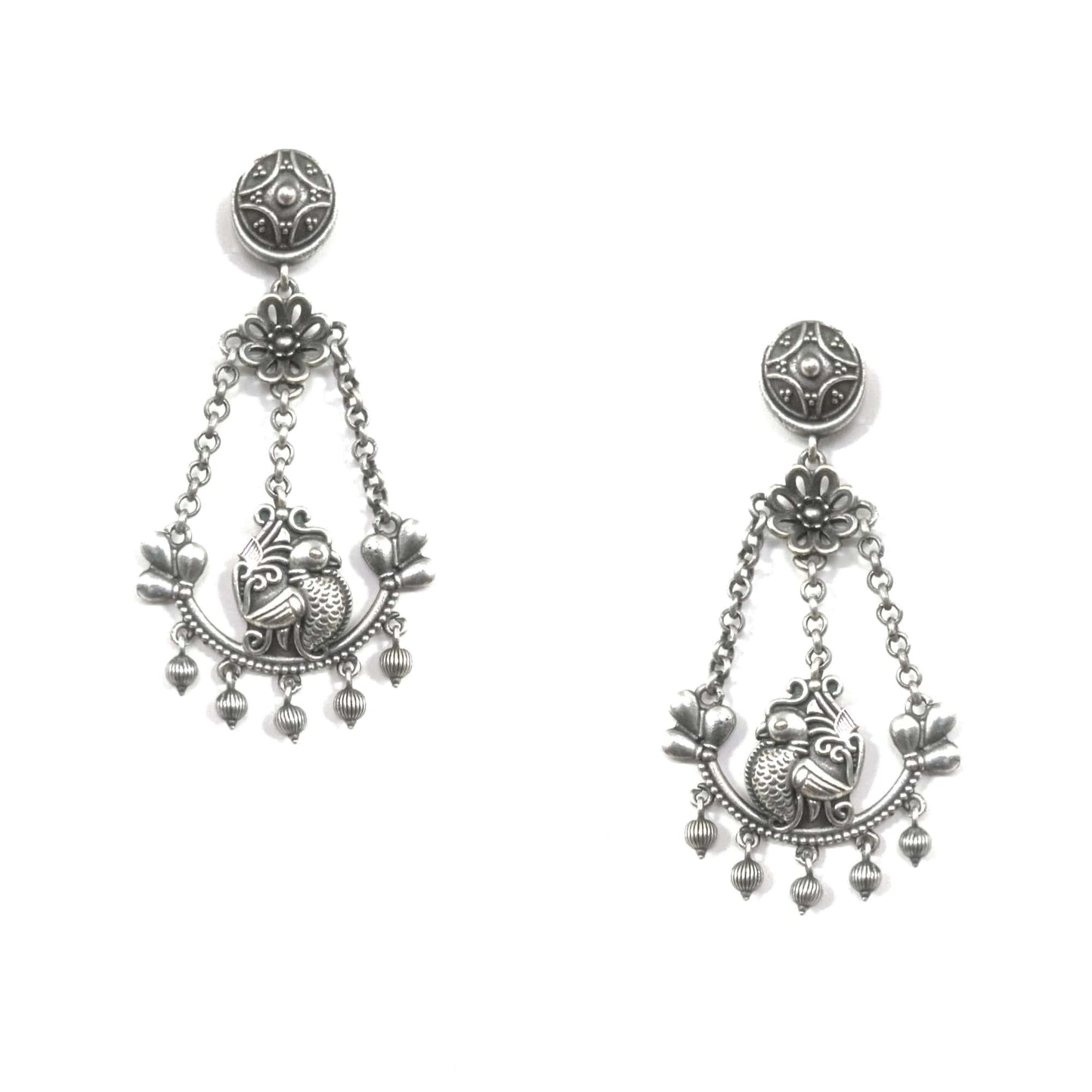 Royal Peacock Silver-Plated Brass Earrings | Ethnic Bird Motif Jewelry