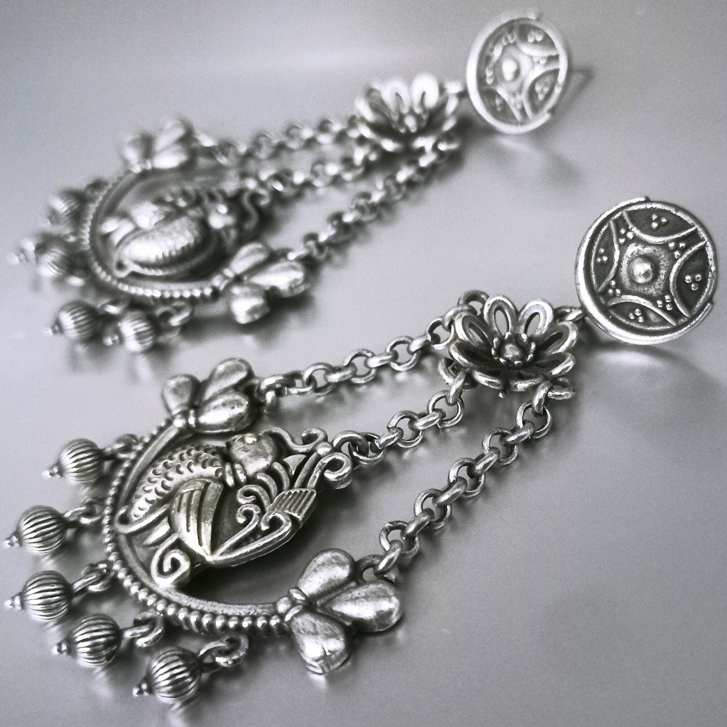 Royal Peacock Silver-Plated Brass Earrings | Ethnic Bird Motif Jewelry