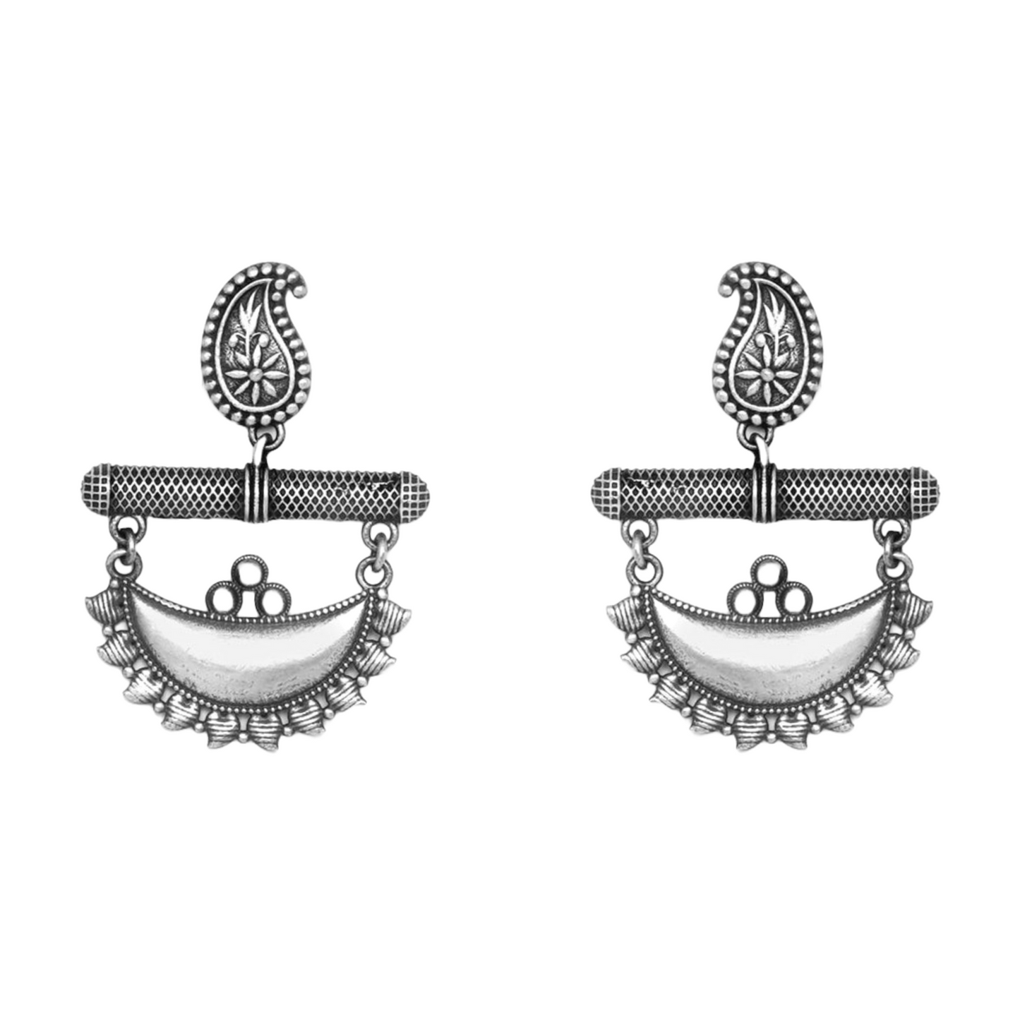 Heritage Crescent Oxidized Brass Earrings | Boho Ethnic Jewelry for Women