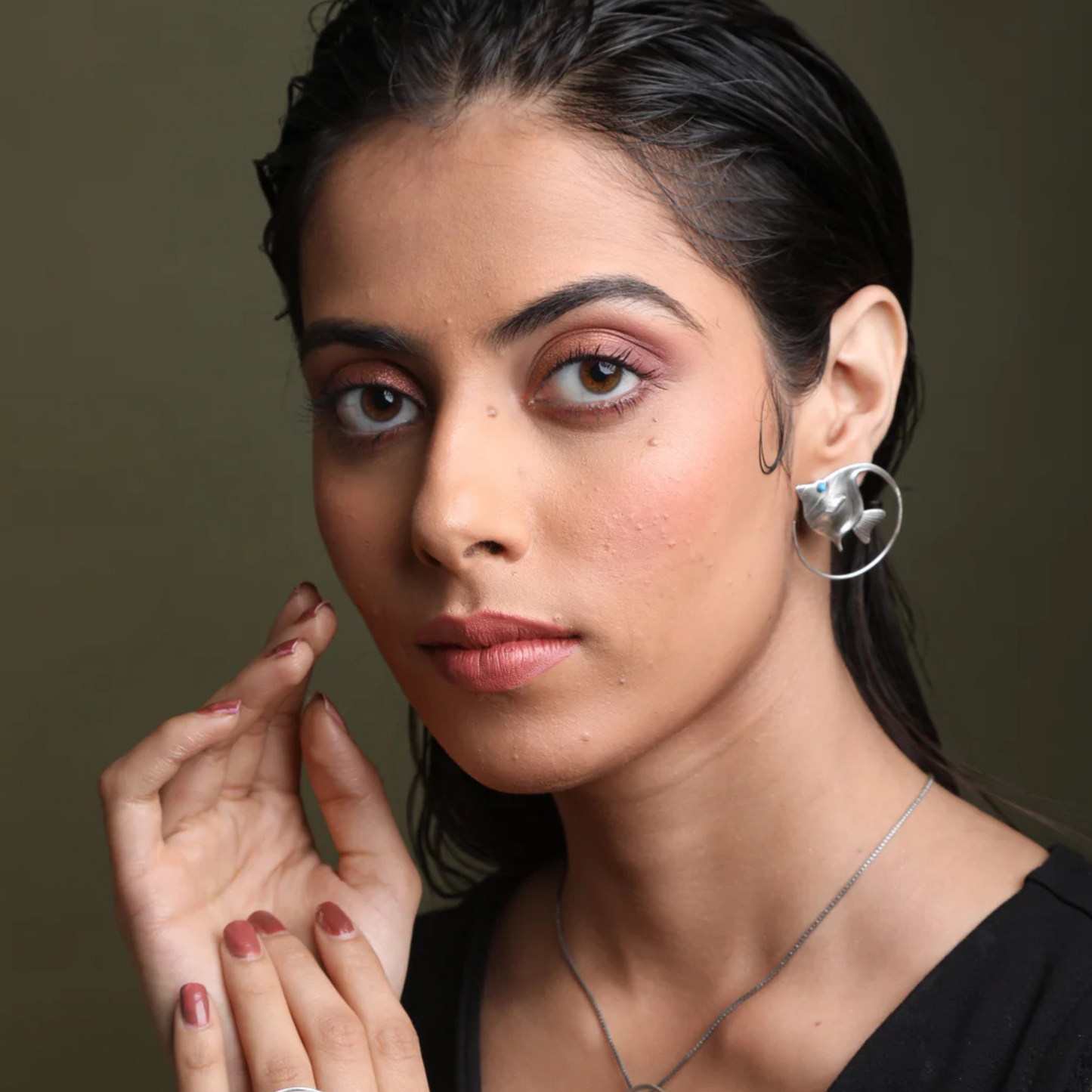 Silver Plated Stud Earrings Fish Shape Stud Earrings