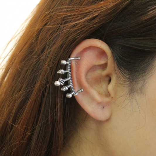 Minimal Pair of Oxidised Silver Ear-cuff Earrings