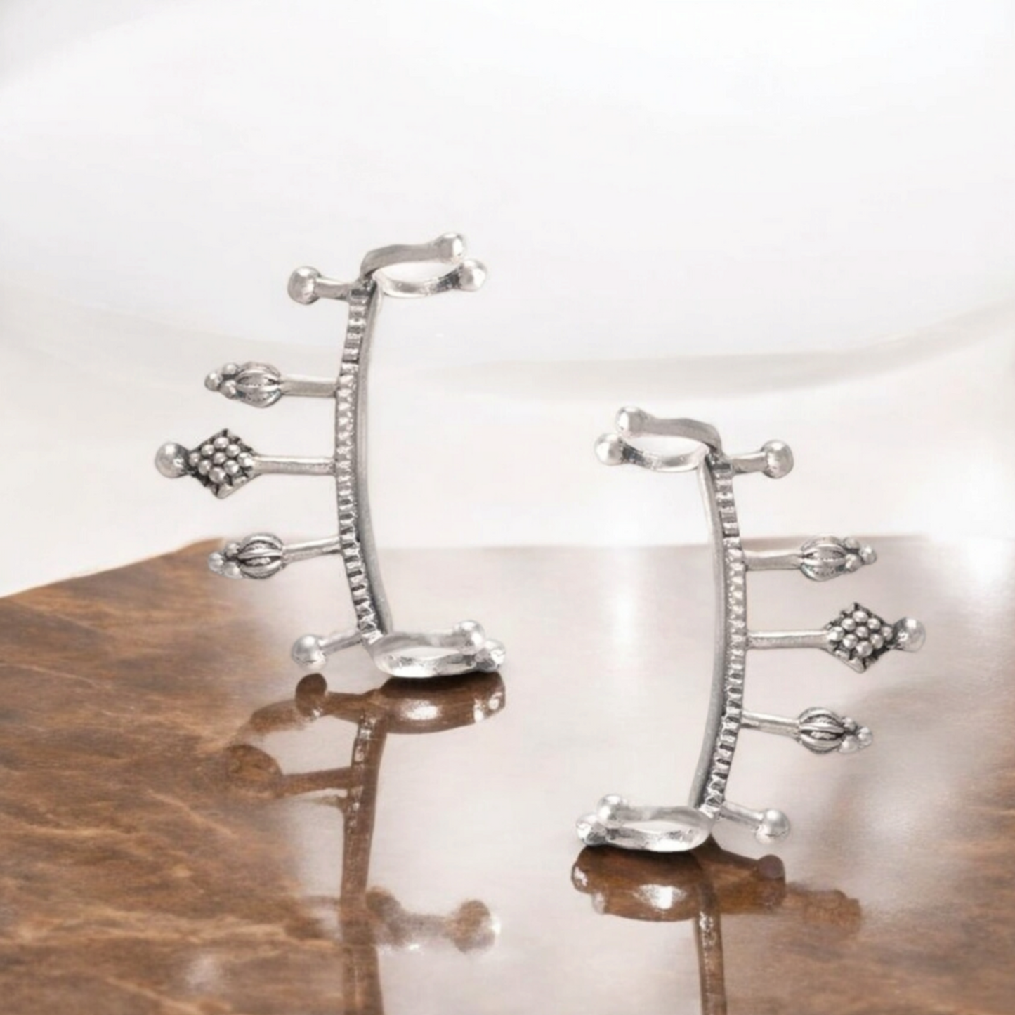 Minimal Pair of Oxidised Silver Ear-cuff Earrings