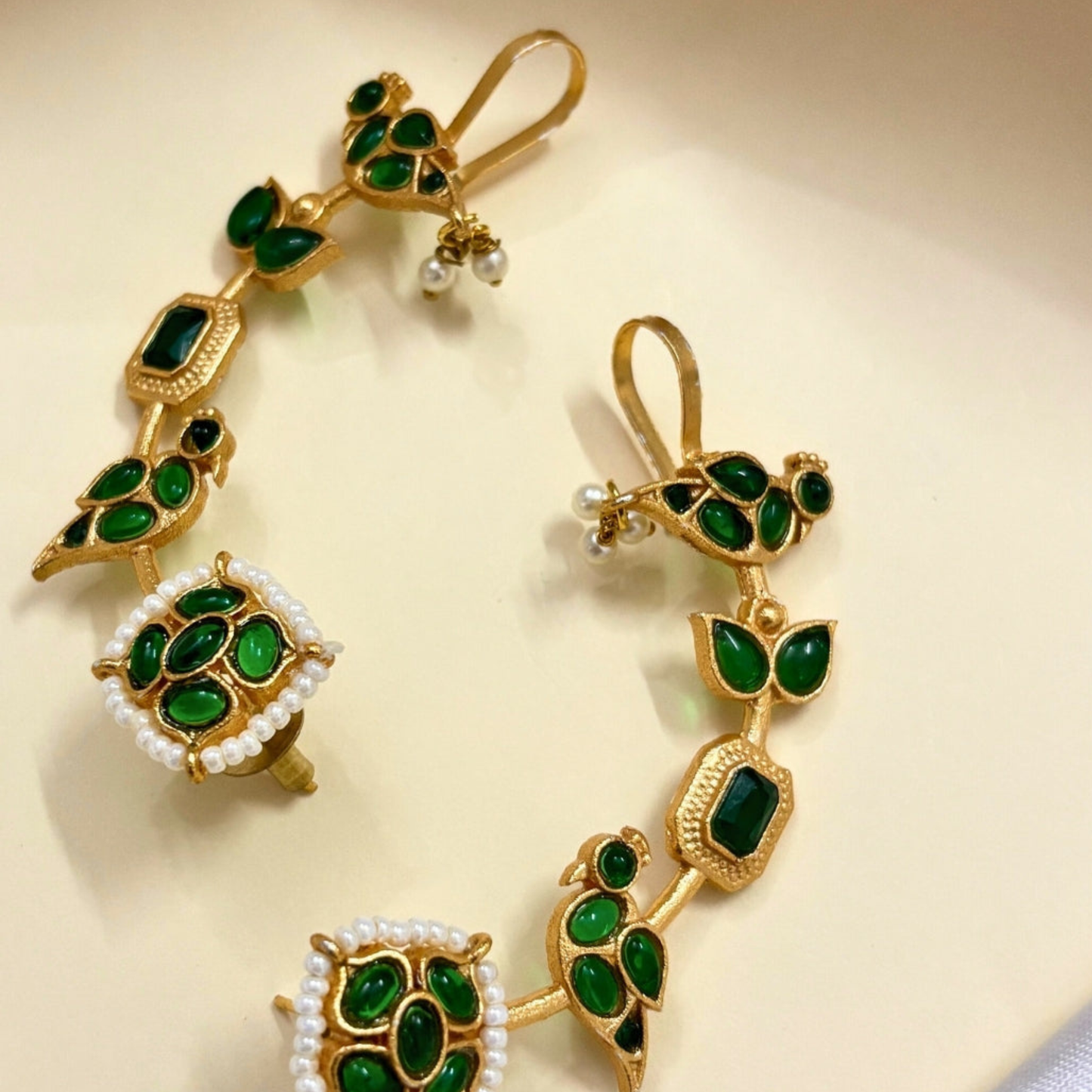 Dulcett Gold Plated Contemporary Ear Cuff Earrings (Green)