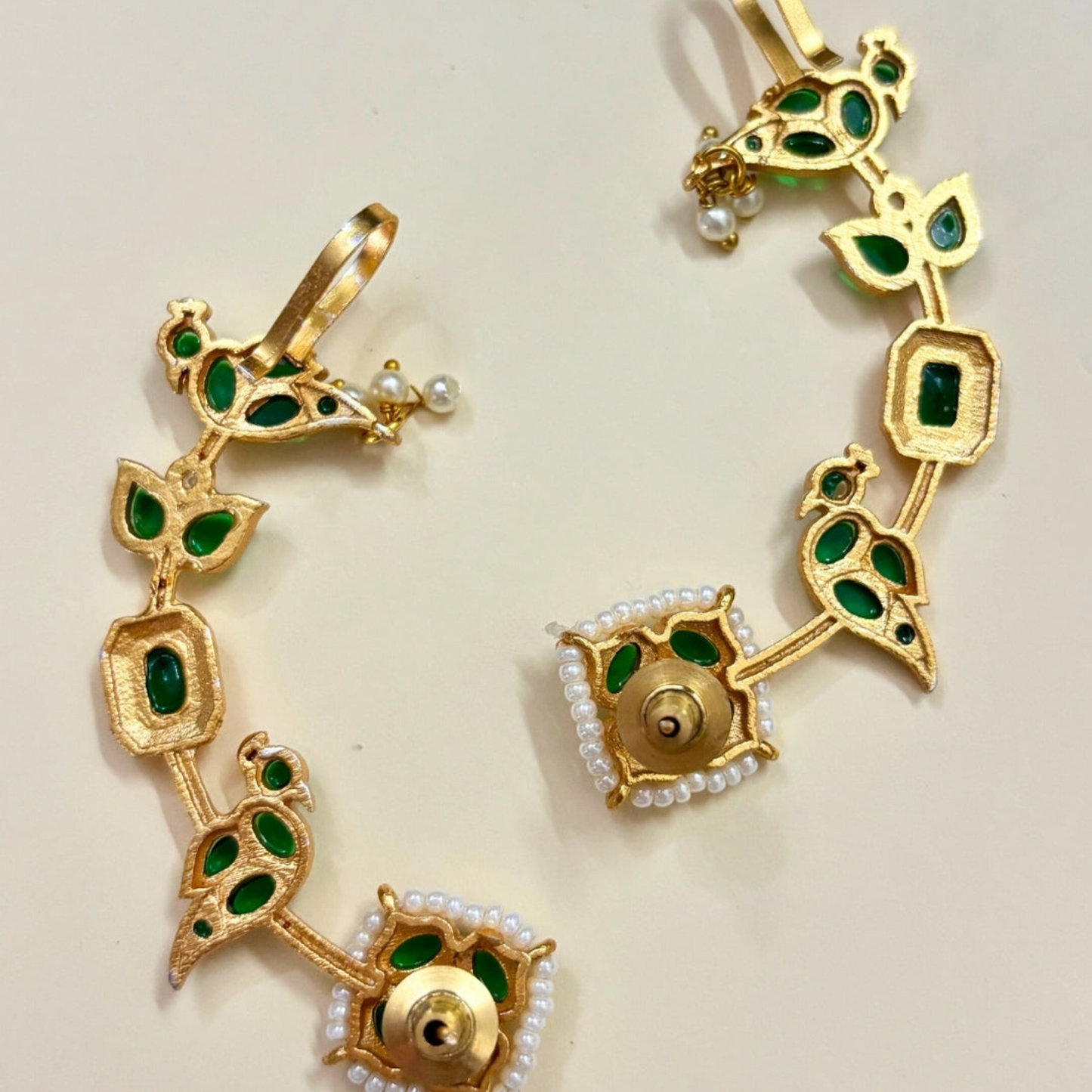 Dulcett Gold Plated Contemporary Ear Cuff Earrings (Green)