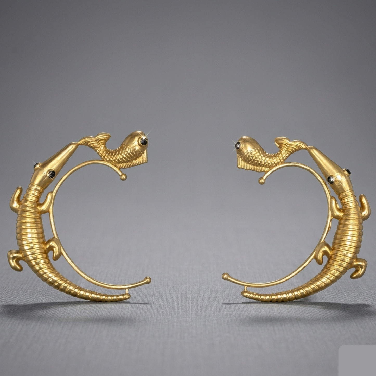 Allegator and Fish Gold Ear Cuffs ( No Piercing Required )