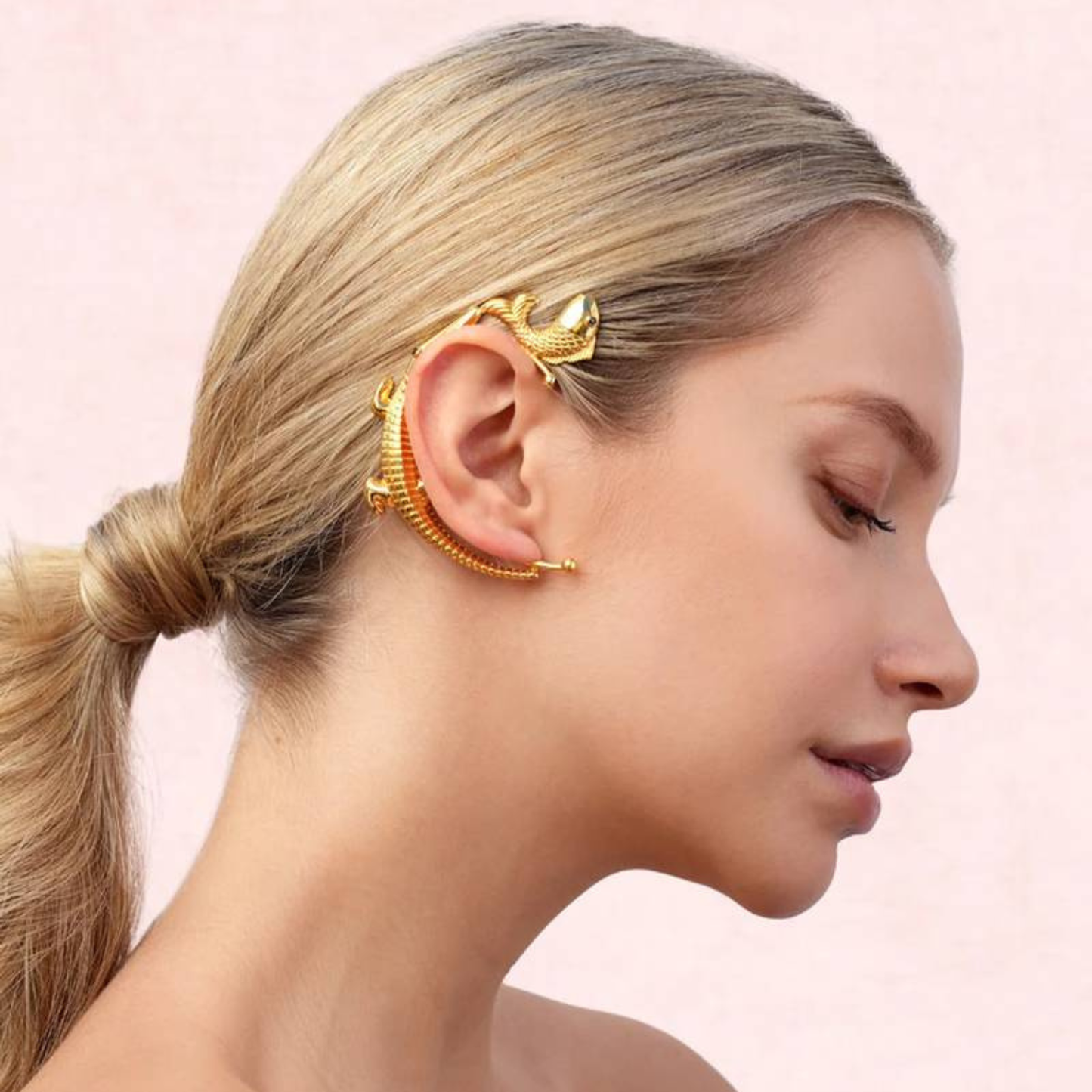 Allegator and Fish Gold Ear Cuffs ( No Piercing Required )