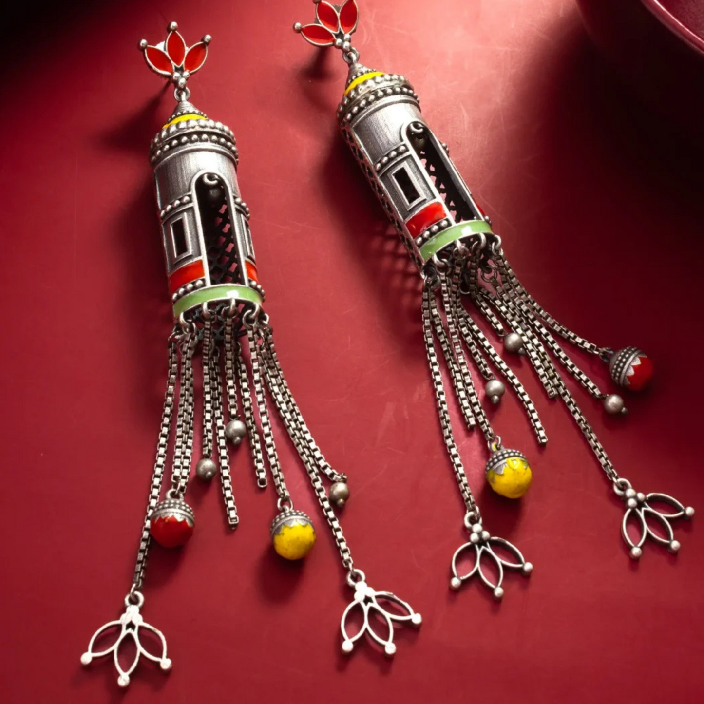 Oxidized Meenakari Jhumka Earrings – Unique Ethnic Jewelry for Every Occasion