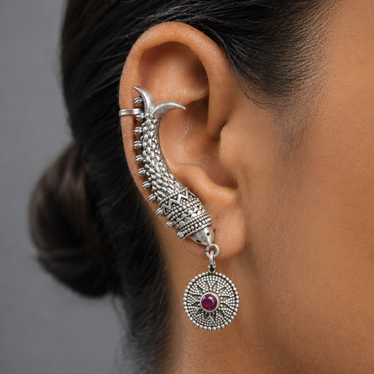 Dulcett Silver-Plated Inverted Fish Ear cuff – Handcrafted Brass Jewelry