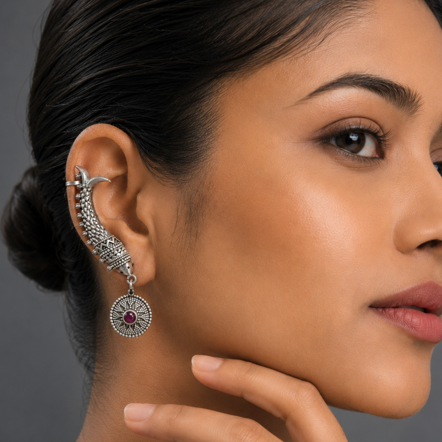 Dulcett Silver-Plated Inverted Fish Ear cuff – Handcrafted Brass Jewelry