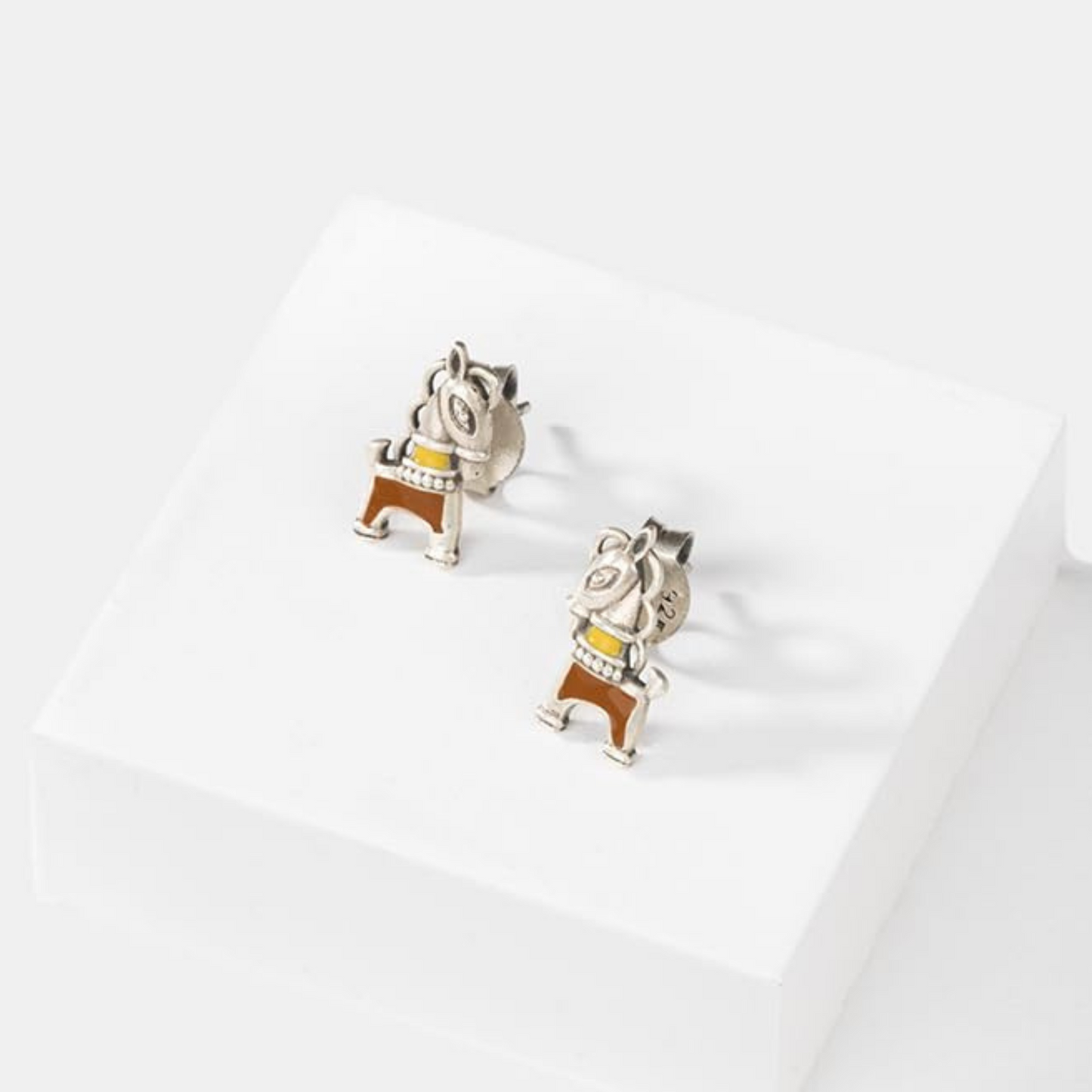 Dulcett Oxidized Meenakari Horse-Shaped Brass Metal Tiny Stud Earrings : Traditional Small Studs for Women