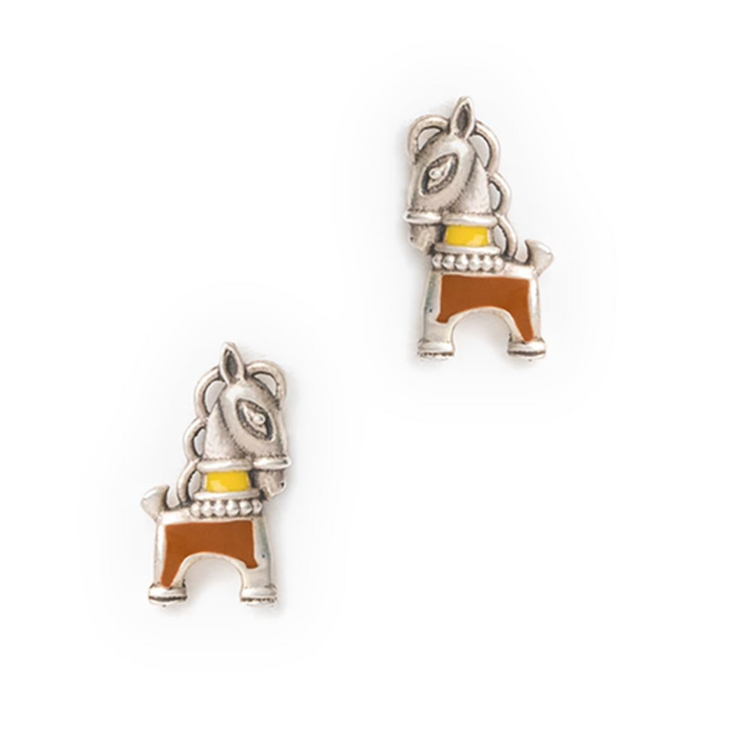 Dulcett Oxidized Meenakari Horse-Shaped Brass Metal Tiny Stud Earrings : Traditional Small Studs for Women