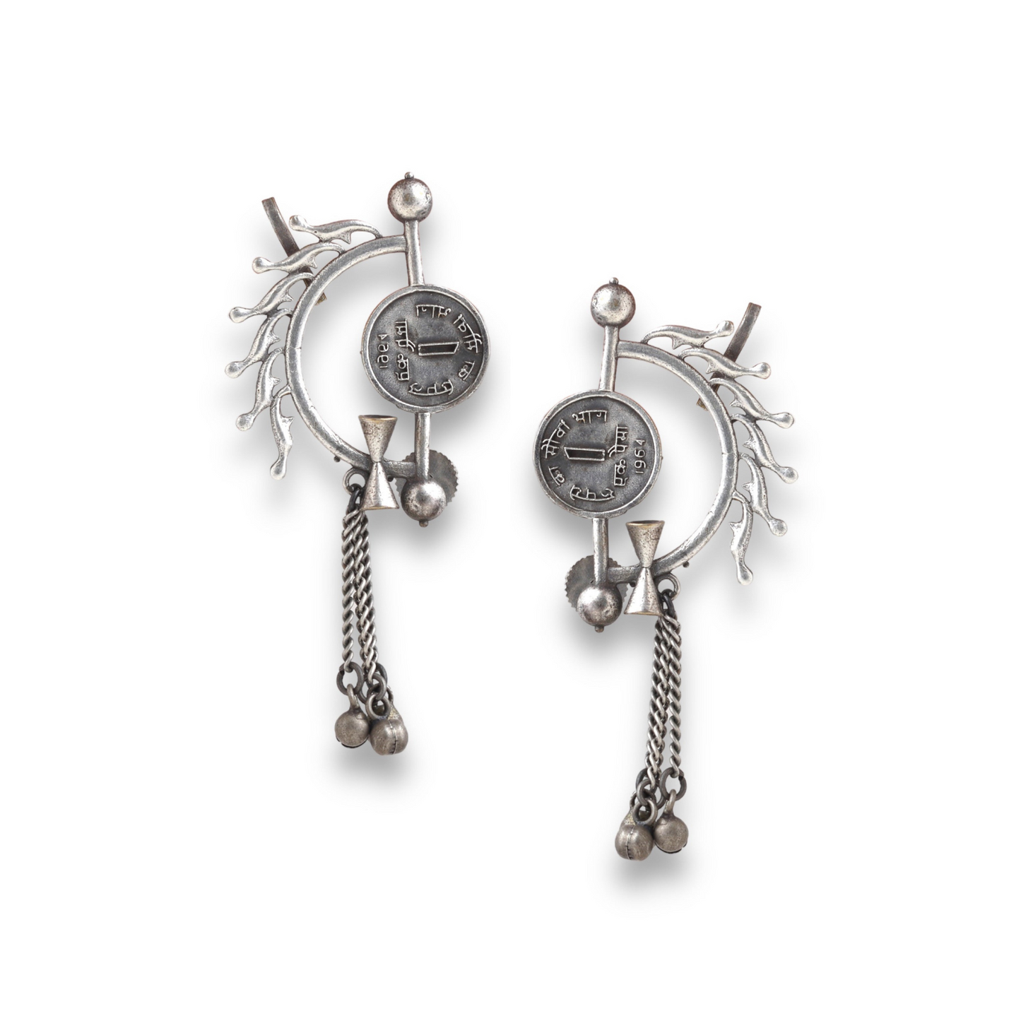 Coin Shape Unique Ear Cuff Earrings : Oxidized Silver Earrings