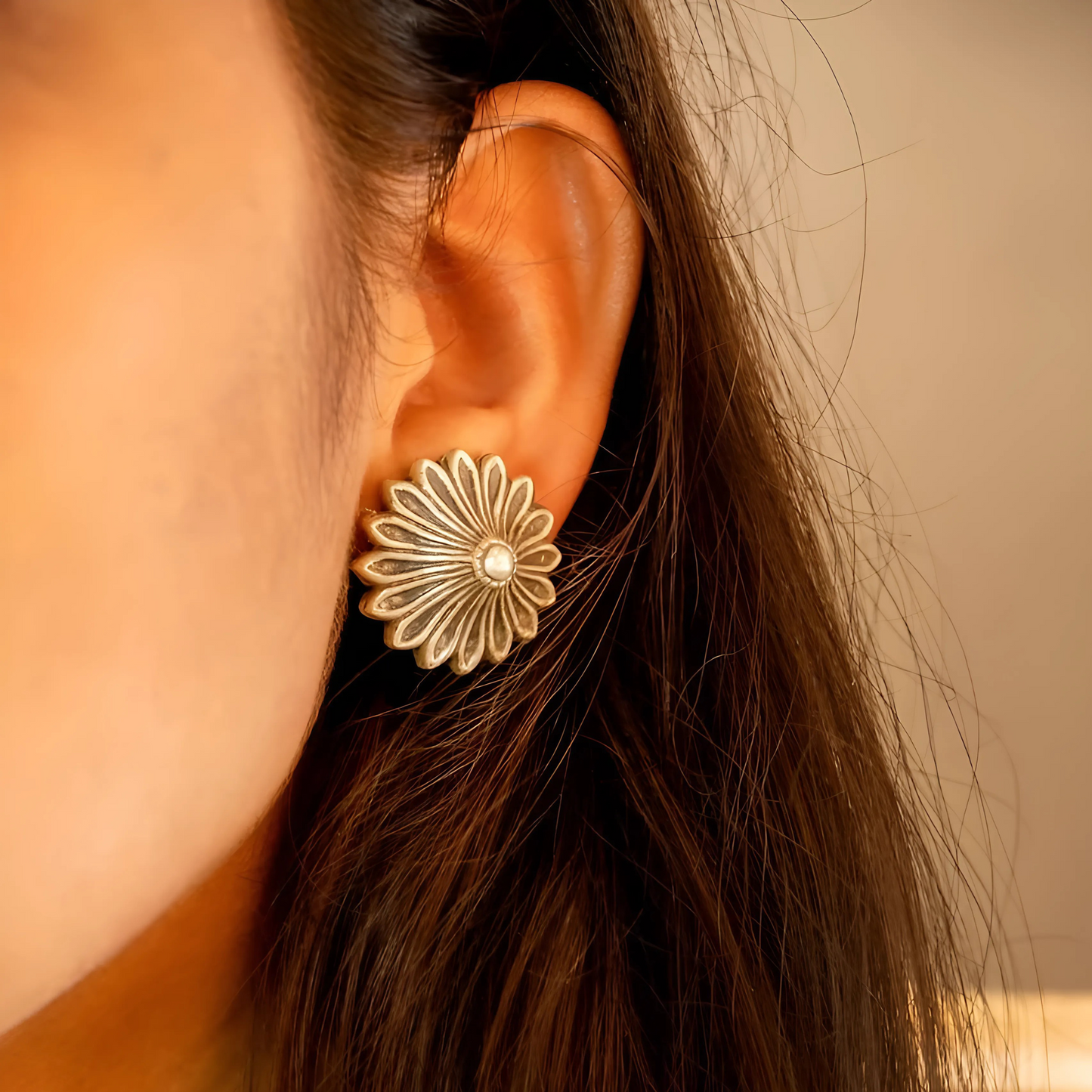 Floral Shape Small Oxidized Stud Earrings – Elegant Vintage-Inspired Jewelry