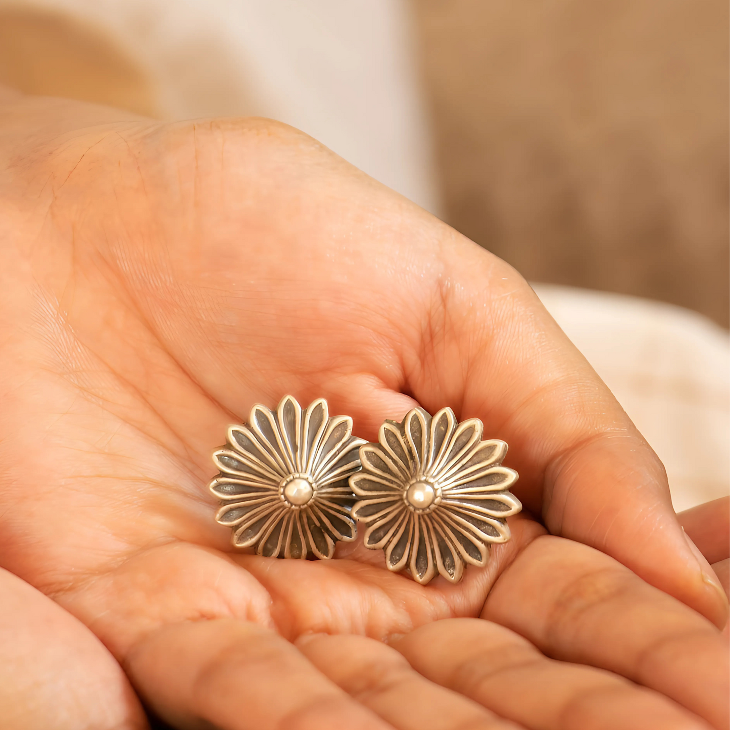 Floral Shape Small Oxidized Stud Earrings – Elegant Vintage-Inspired Jewelry