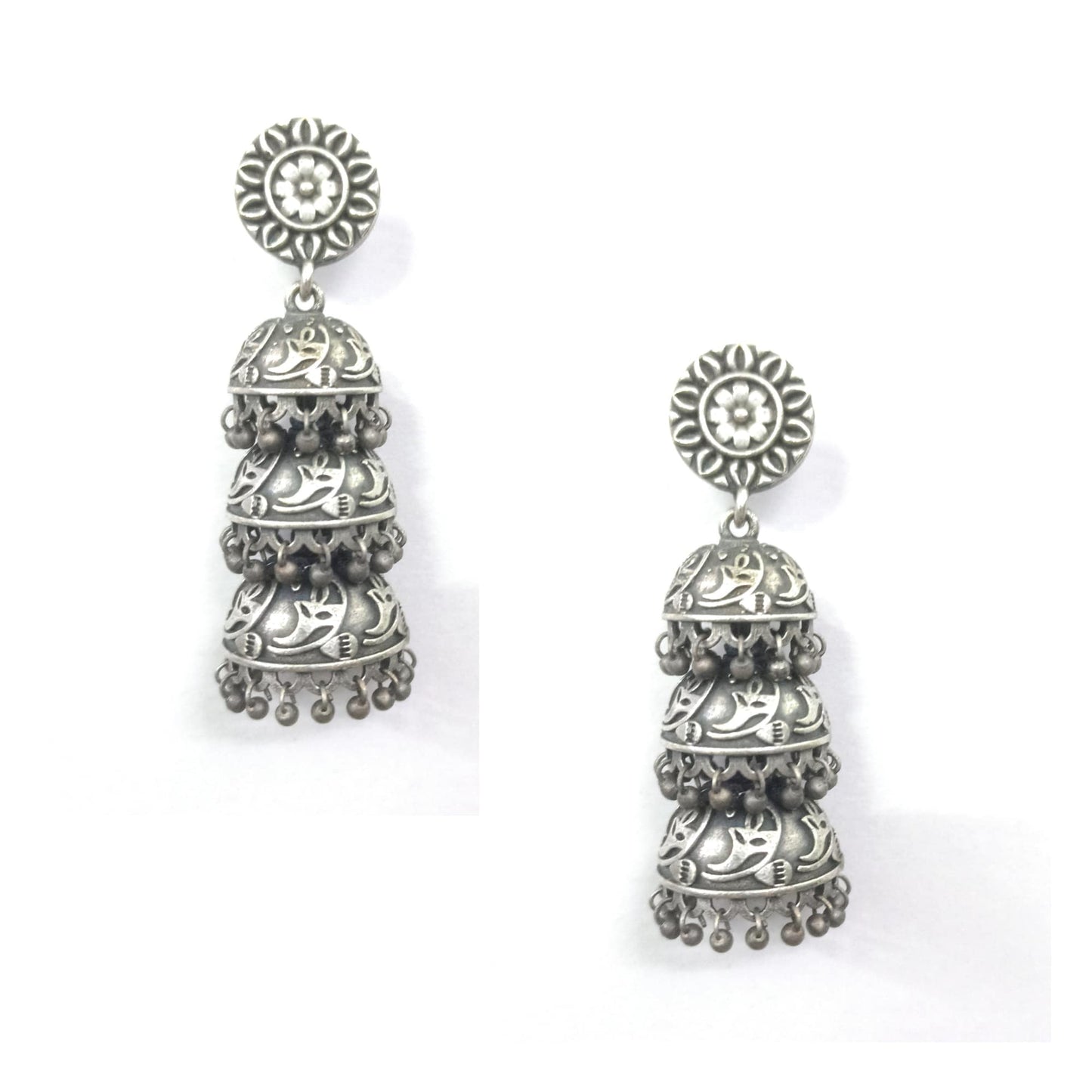 Dulcett Oxidised Jhumka Earrings : Ethnic Style Layered Jhumka