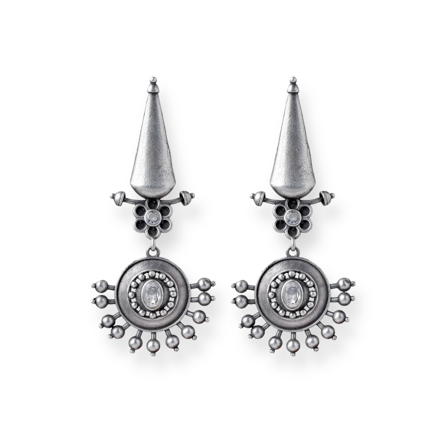 Spiked Dangler Oxidized Silver Earrings – Bold & Stylish Statement Jewelry