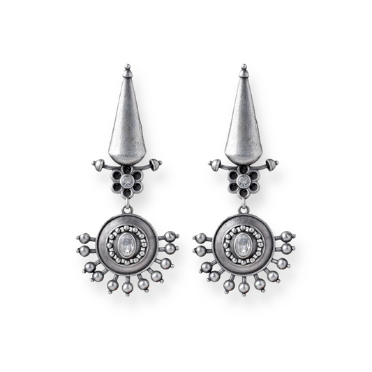 Spiked Dangler Oxidized Silver Earrings – Bold & Stylish Statement Jewelry
