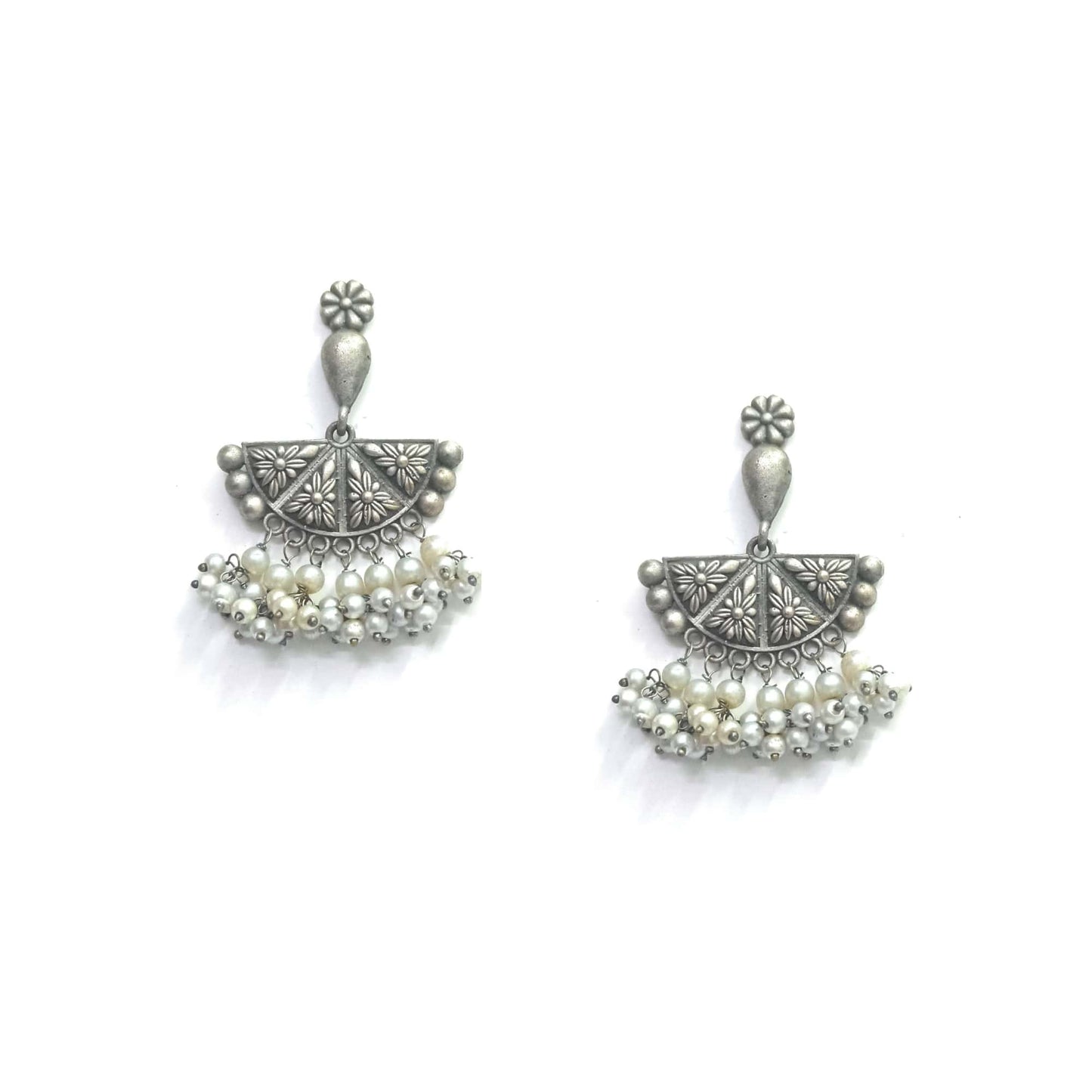 Pearl Drop Oxidized Earrings - Elegant Vintage Jewelry for Women
