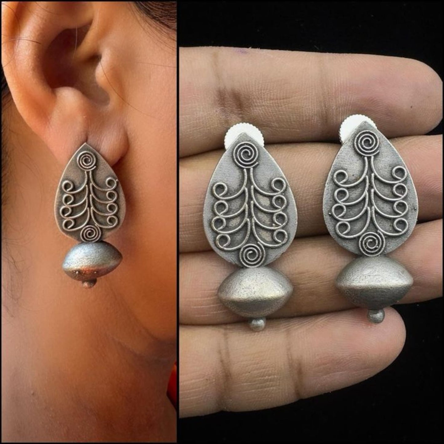 Drop Stud Earrings for Women - Oxidized Silver-Plated Elegant Jewelry