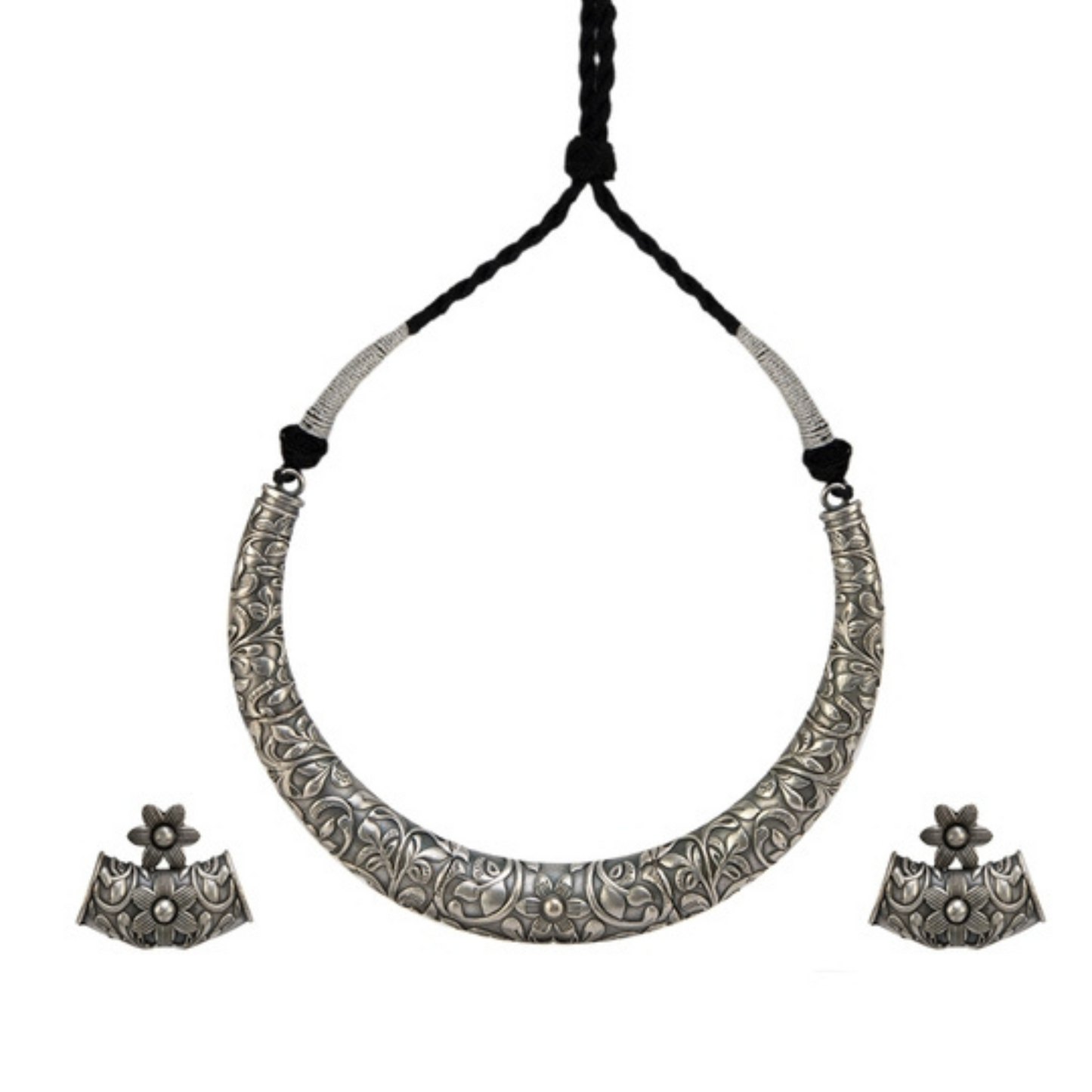 Oxidized Silver-Plated Hasli Set - Traditional Ethnic Necklace for Women