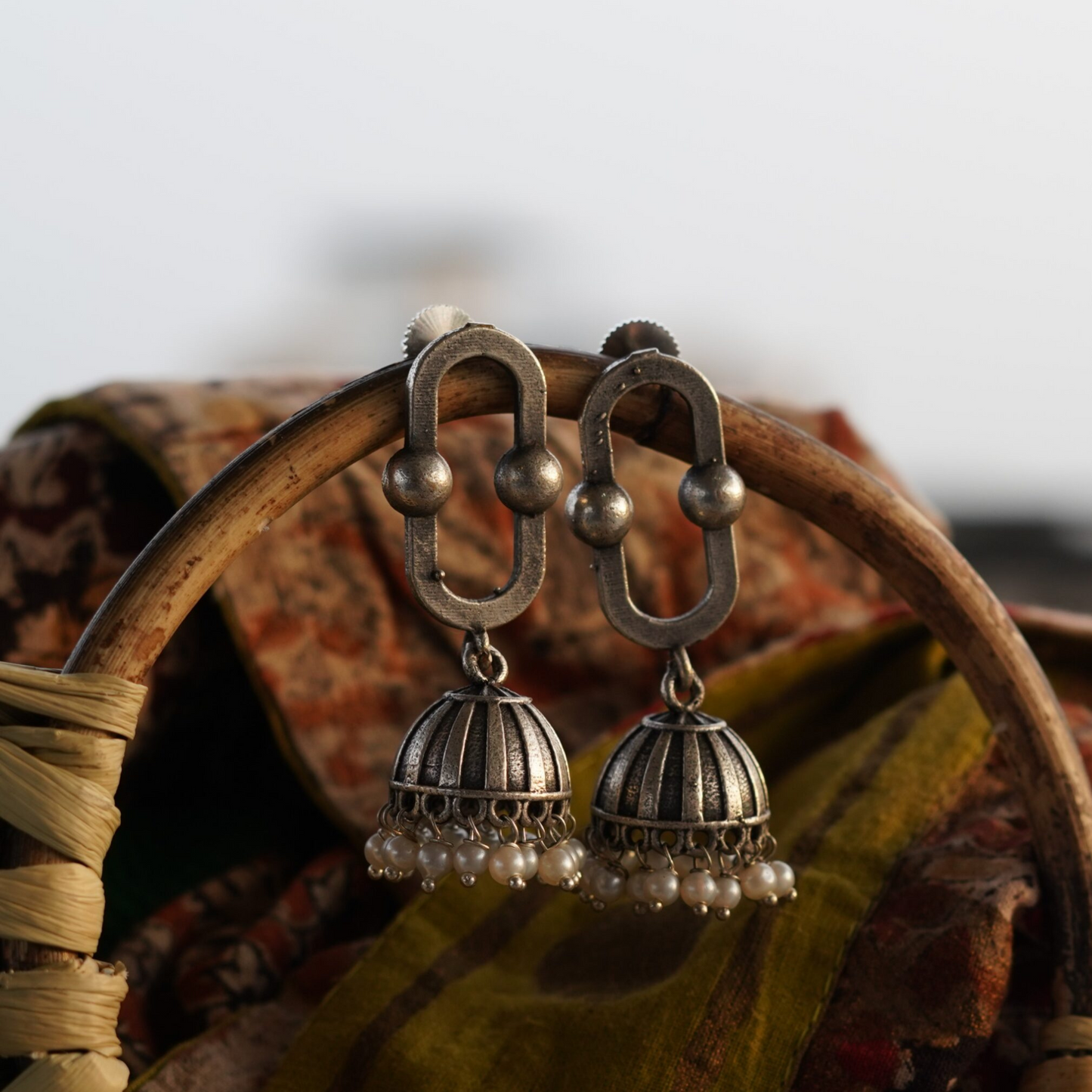 Oxidized Small Jhumka Earrings with Pearls - Traditional & Elegant Jewelry
