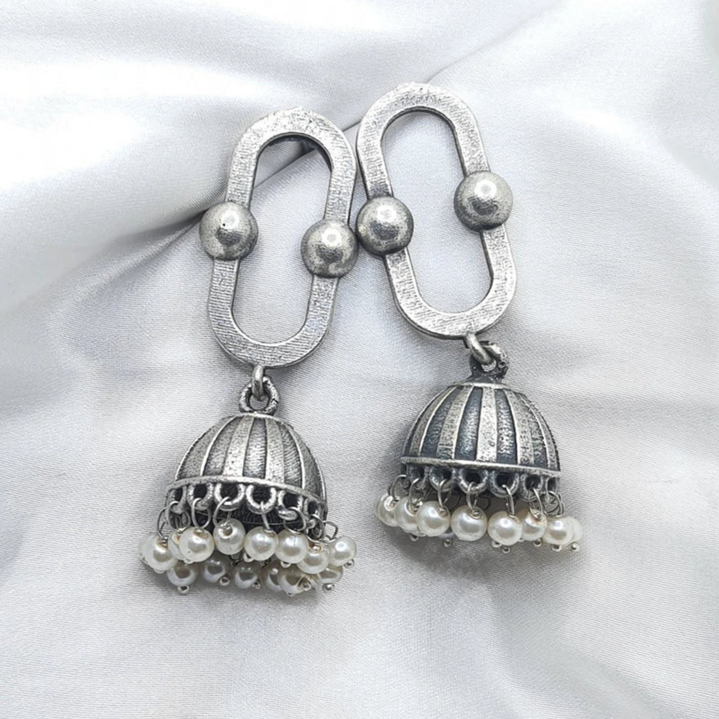 Oxidized Small Jhumka Earrings with Pearls - Traditional & Elegant Jewelry