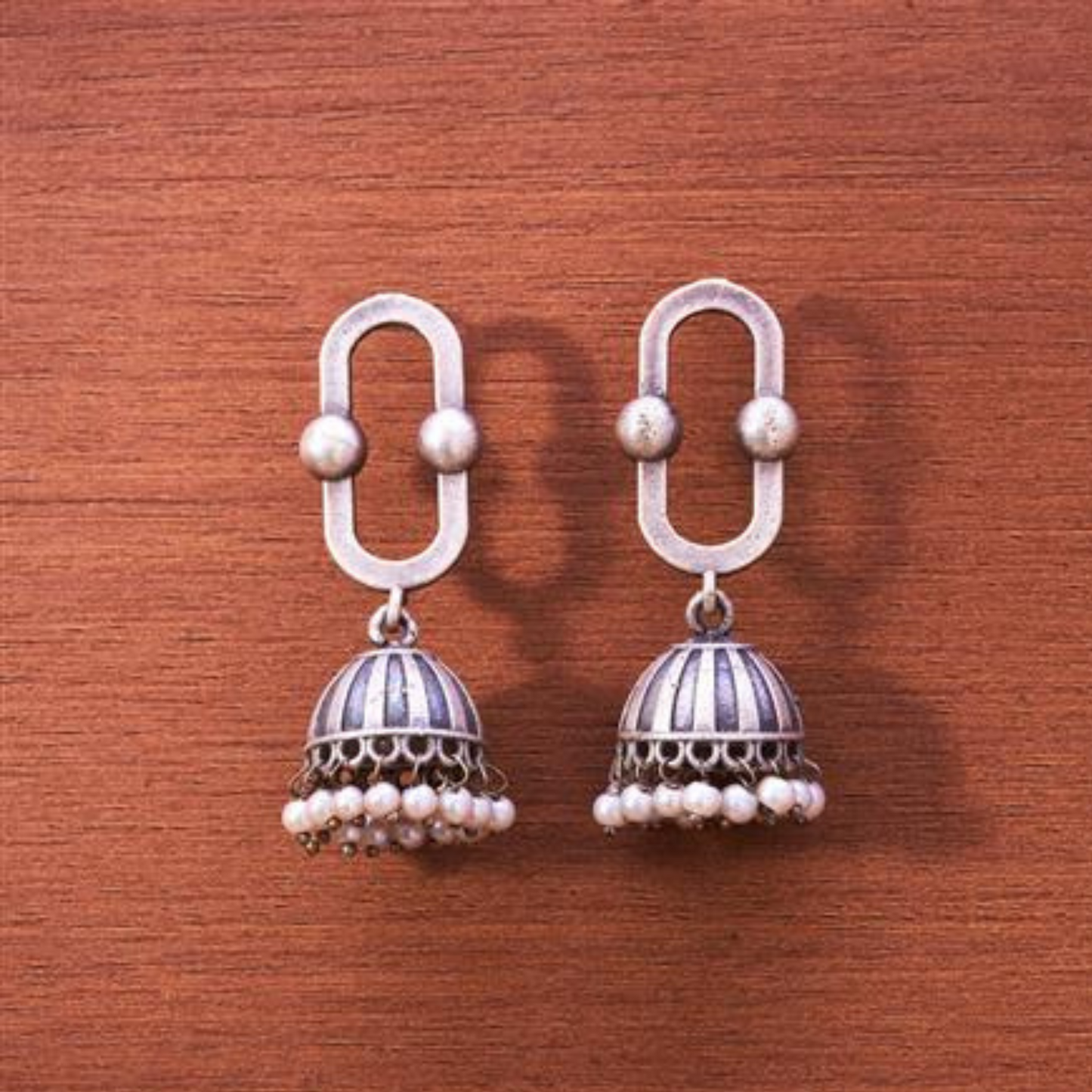 Oxidized Small Jhumka Earrings with Pearls - Traditional & Elegant Jewelry
