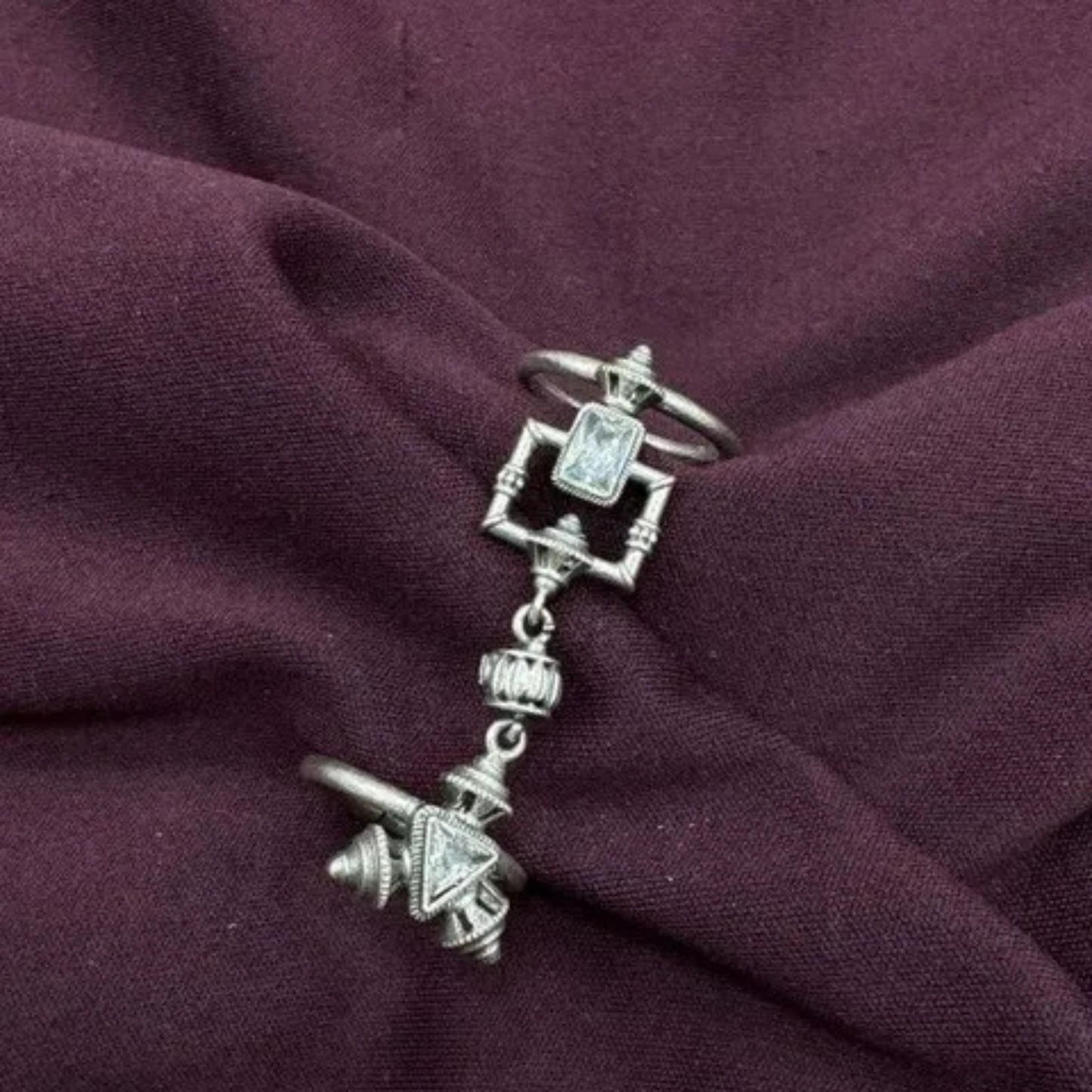 Oxidized Silver Ring with Crystal Stone - Elegant & Modern Jewelry