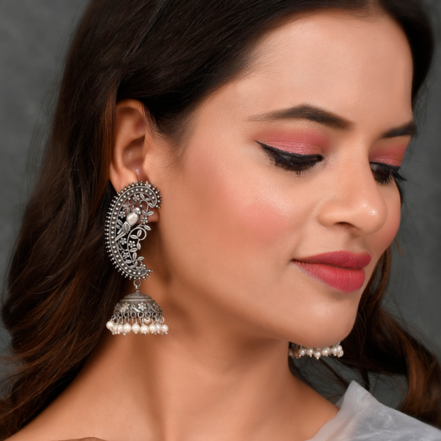Oxidized Jhumka Earrings with Pearl - Traditional & Elegant Jewelry