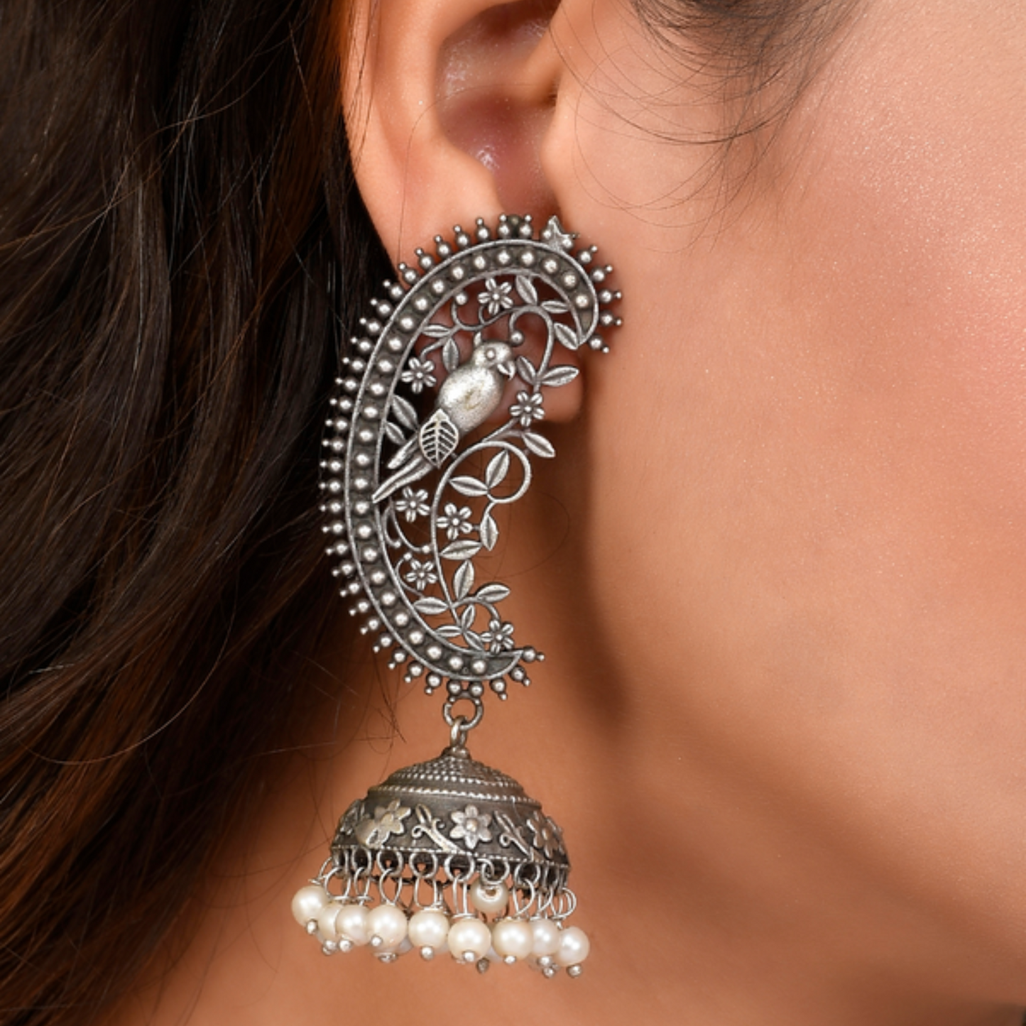 Oxidized Jhumka Earrings with Pearl - Traditional & Elegant Jewelry