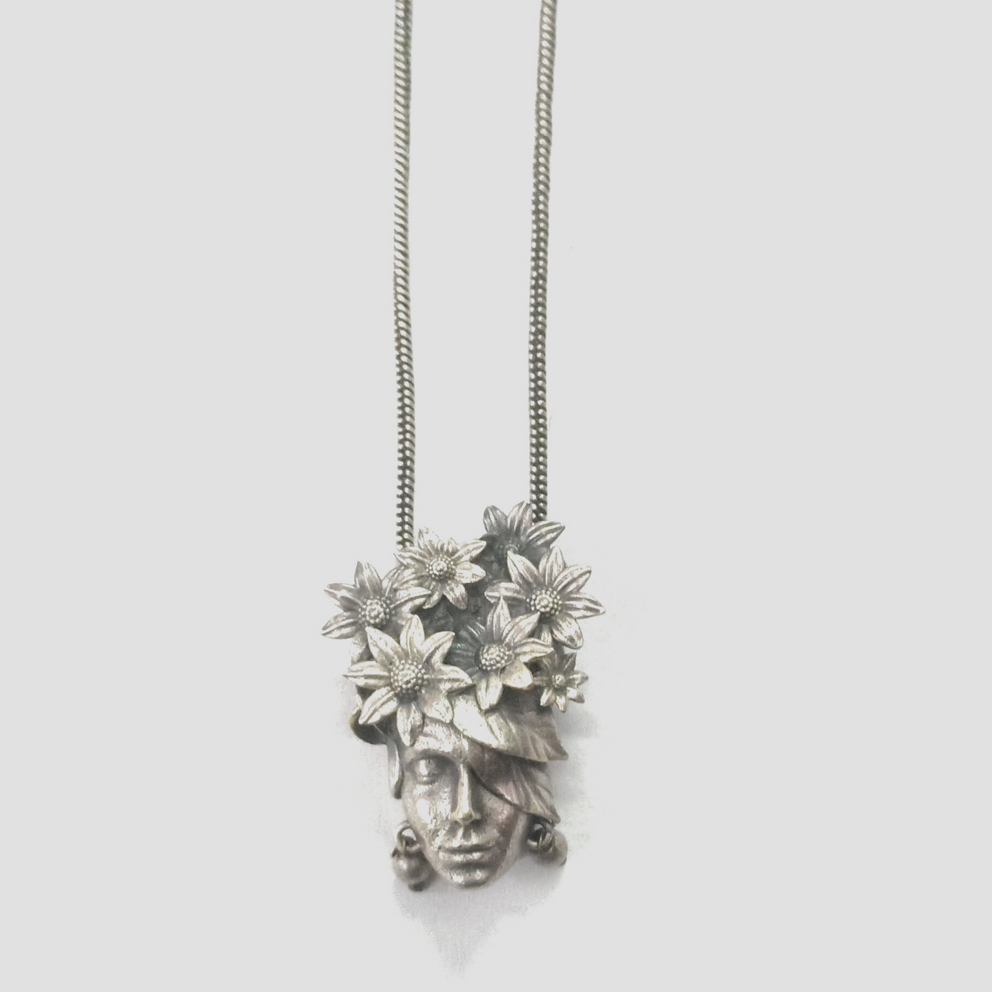 Face Shape Oxidized Silver Plated Pendant Necklace - Unique, Artistic Jewelry
