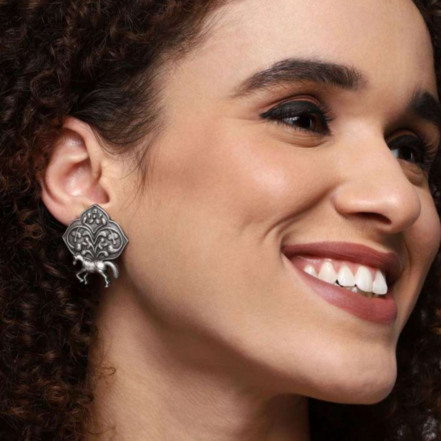 Oxidized Silver Plated Horse Stud Earrings - Equestrian-Inspired Jewelry