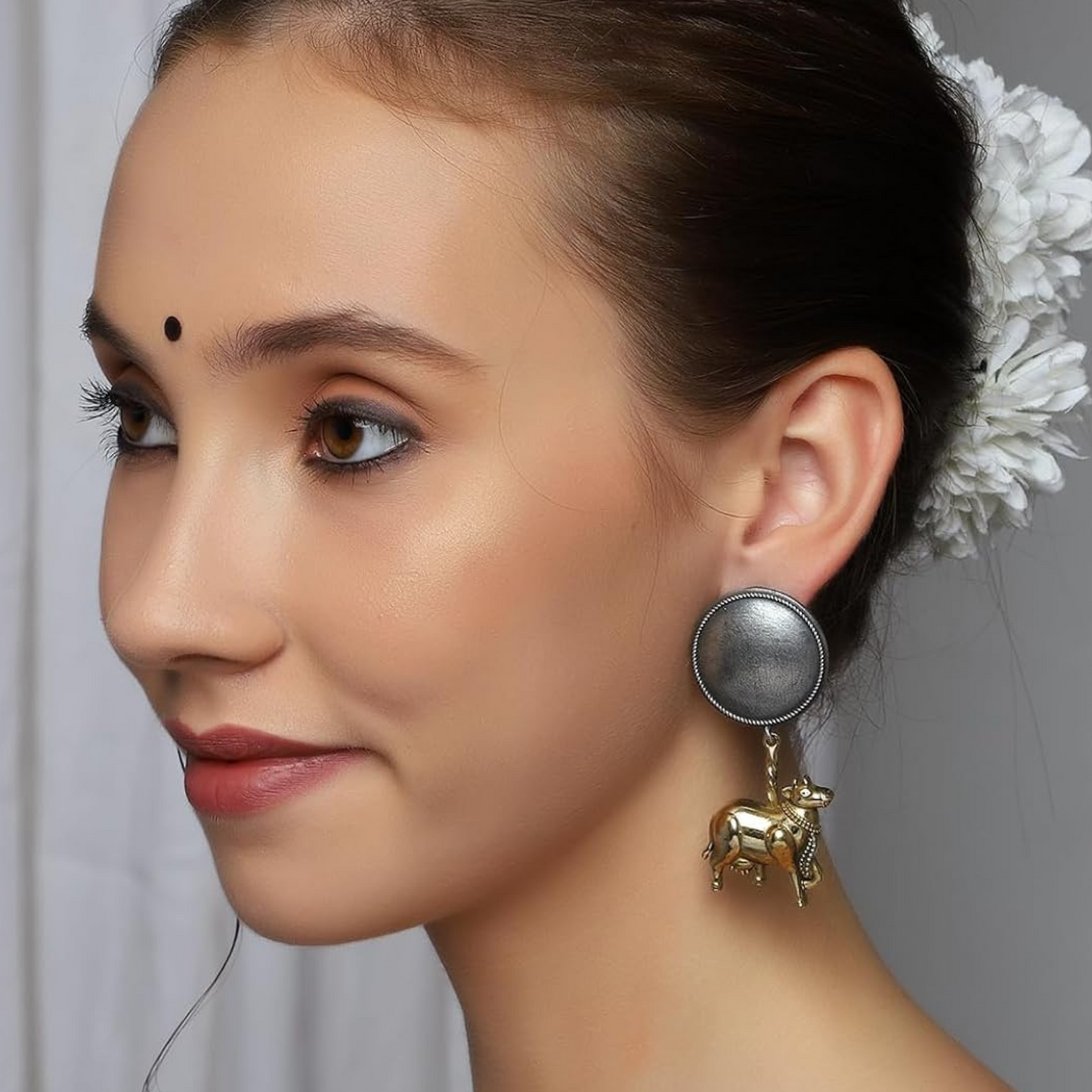 Dual-Tone Nandi Earrings - Unique & Symbolic Jewelry