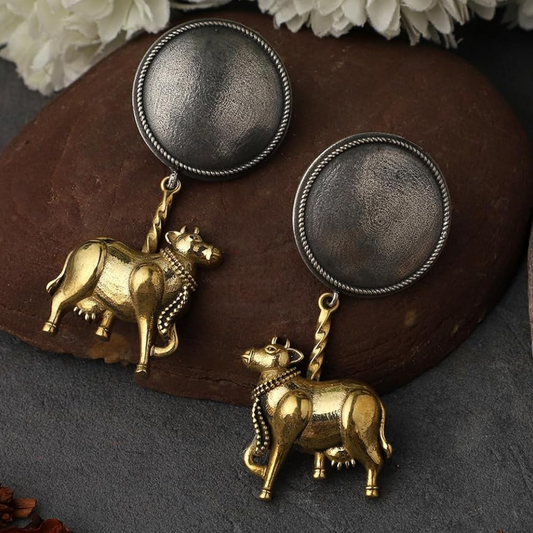 Dual-Tone Nandi Earrings - Unique & Symbolic Jewelry