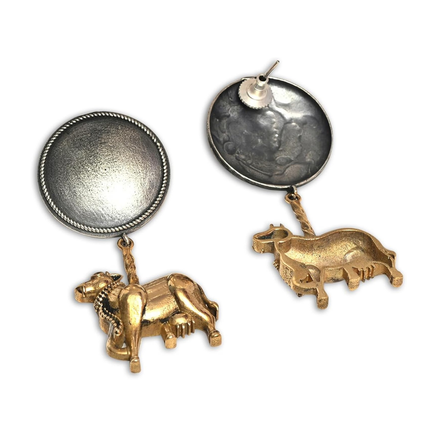 Dual-Tone Nandi Earrings - Unique & Symbolic Jewelry