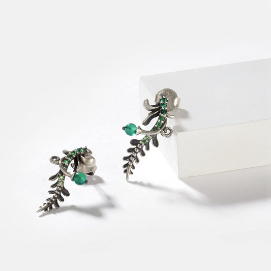 Green Stone Silver Oxidized Earrings - Elegant & Vintage-Inspired Jewelry