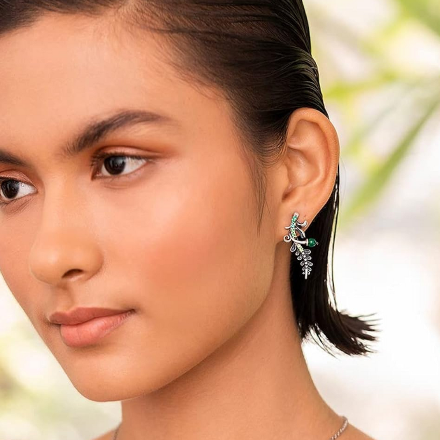 Green Stone Silver Oxidized Earrings - Elegant & Vintage-Inspired Jewelry